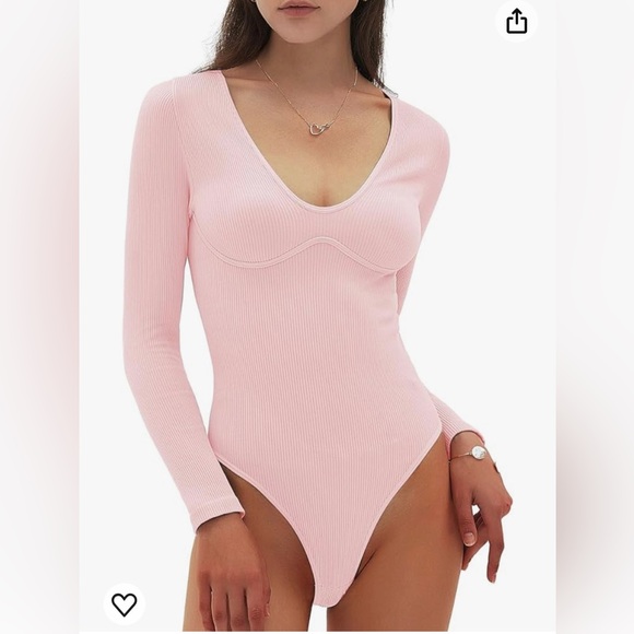 CHYRII Tops - CHYRII Womens Sexy V Neck Bodysuit Basic Ribbed Long Sleeve Shirt Fall Tops